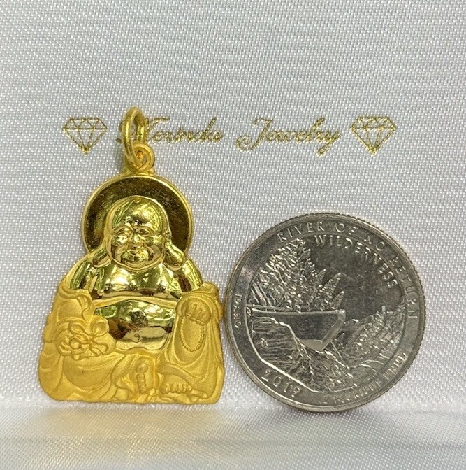 24K Solid Yellow Gold 3D Happy Lucky Buddha Charm/ Pendant, 13.11 Grams