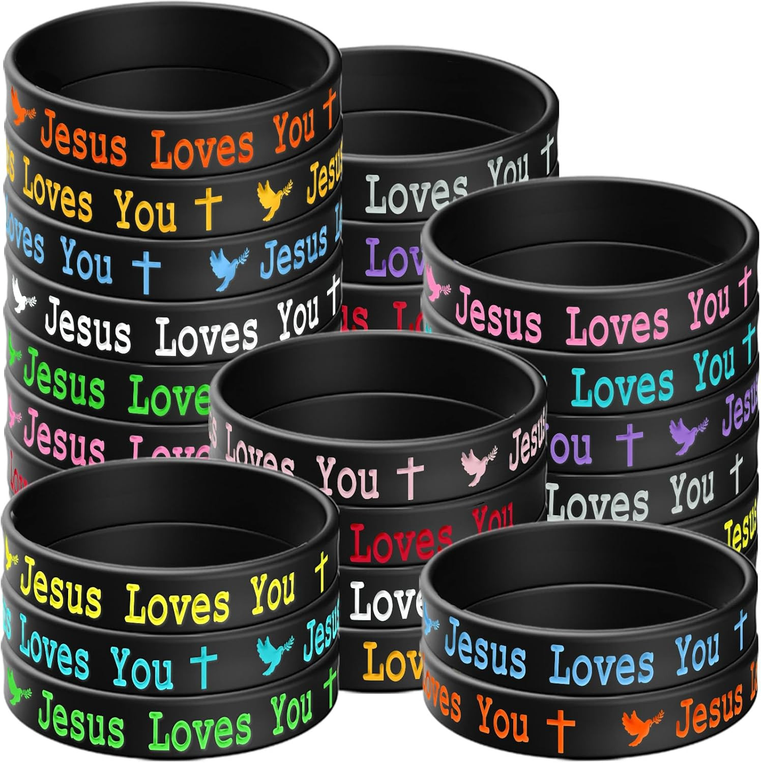 36 PCS Jesus Loves You Silicone Wristbands Colorful Rubber Bracelets Christian S