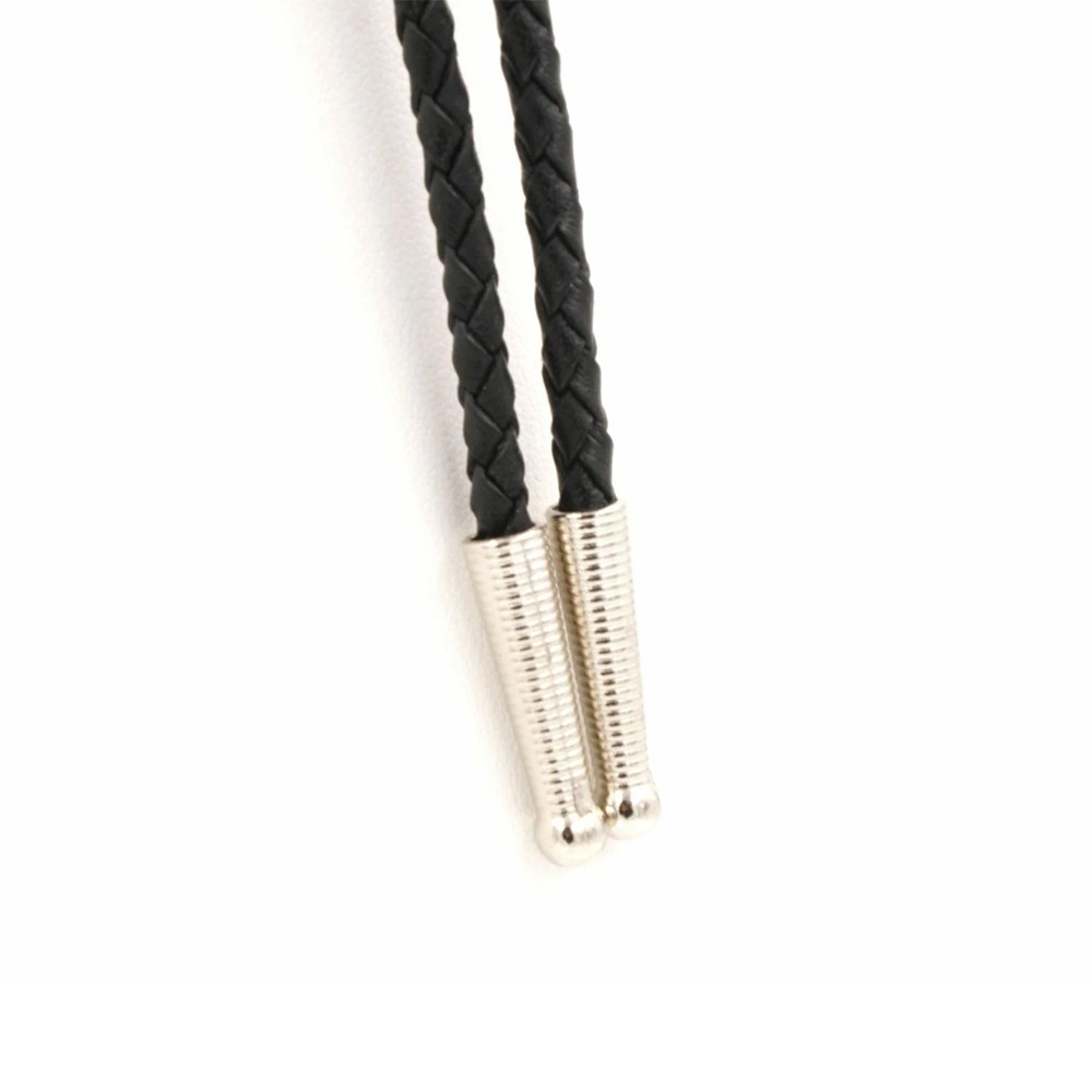 Hand Made Natural Black Stone Western Cowboy Leather Bolo Neck Tie Zinc alloy