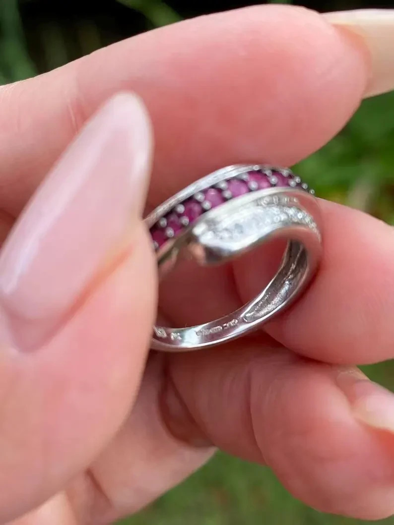 1.60 Ct Round cut Natural Red Ruby & Diamond 14K White Gold Eternity Band Ring