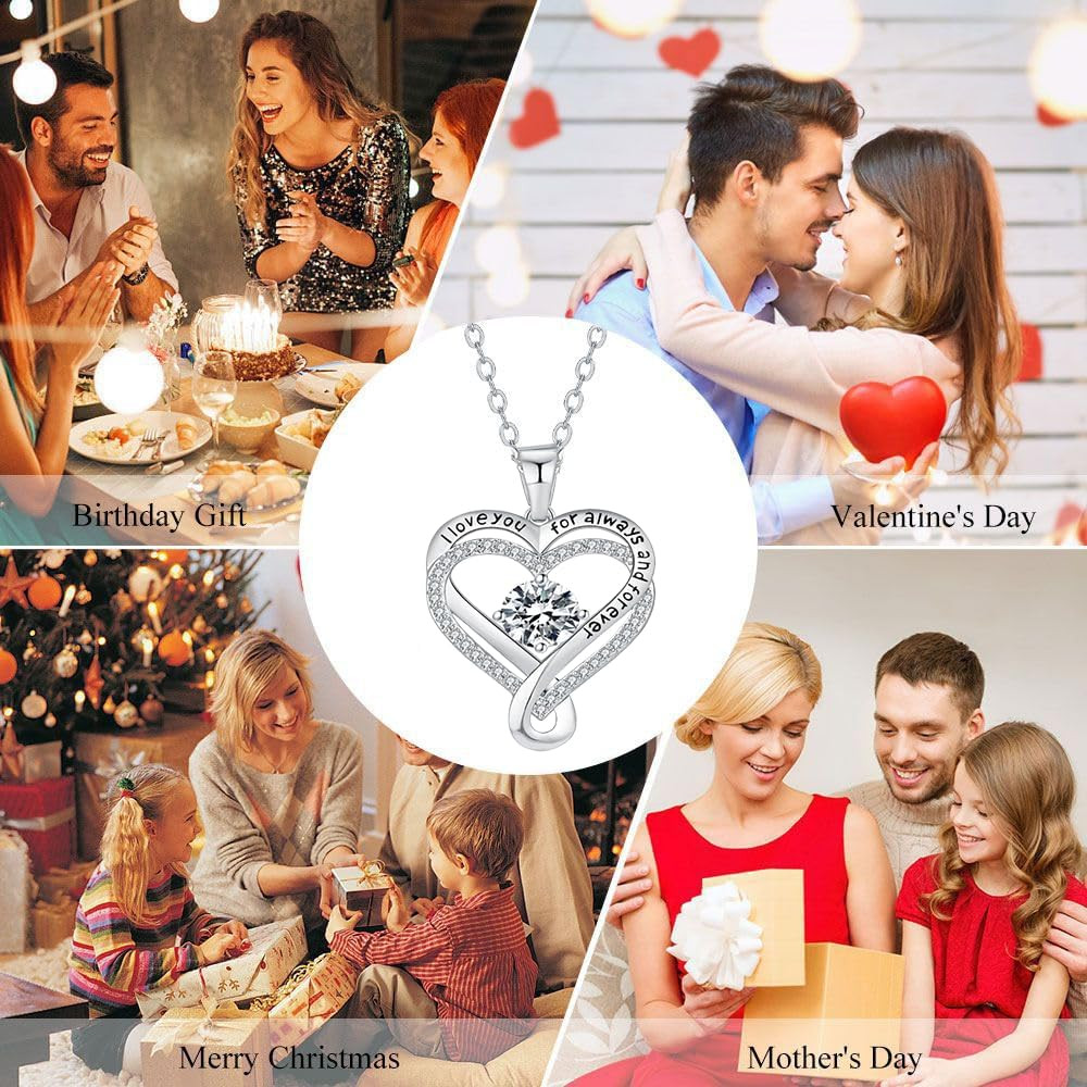 925 Silver Heart Necklace for Wife, Infinite Love Knot with Gift Box