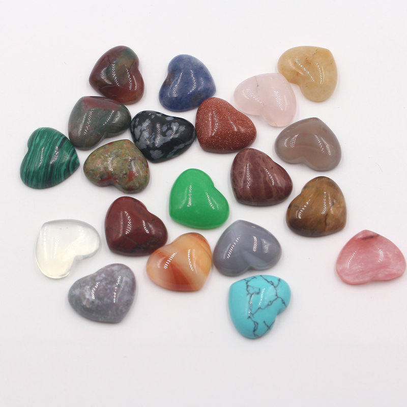 20pcs Assorted Natural stone heart Cab CABOCHON Stone Beads 18X15mm No Holes