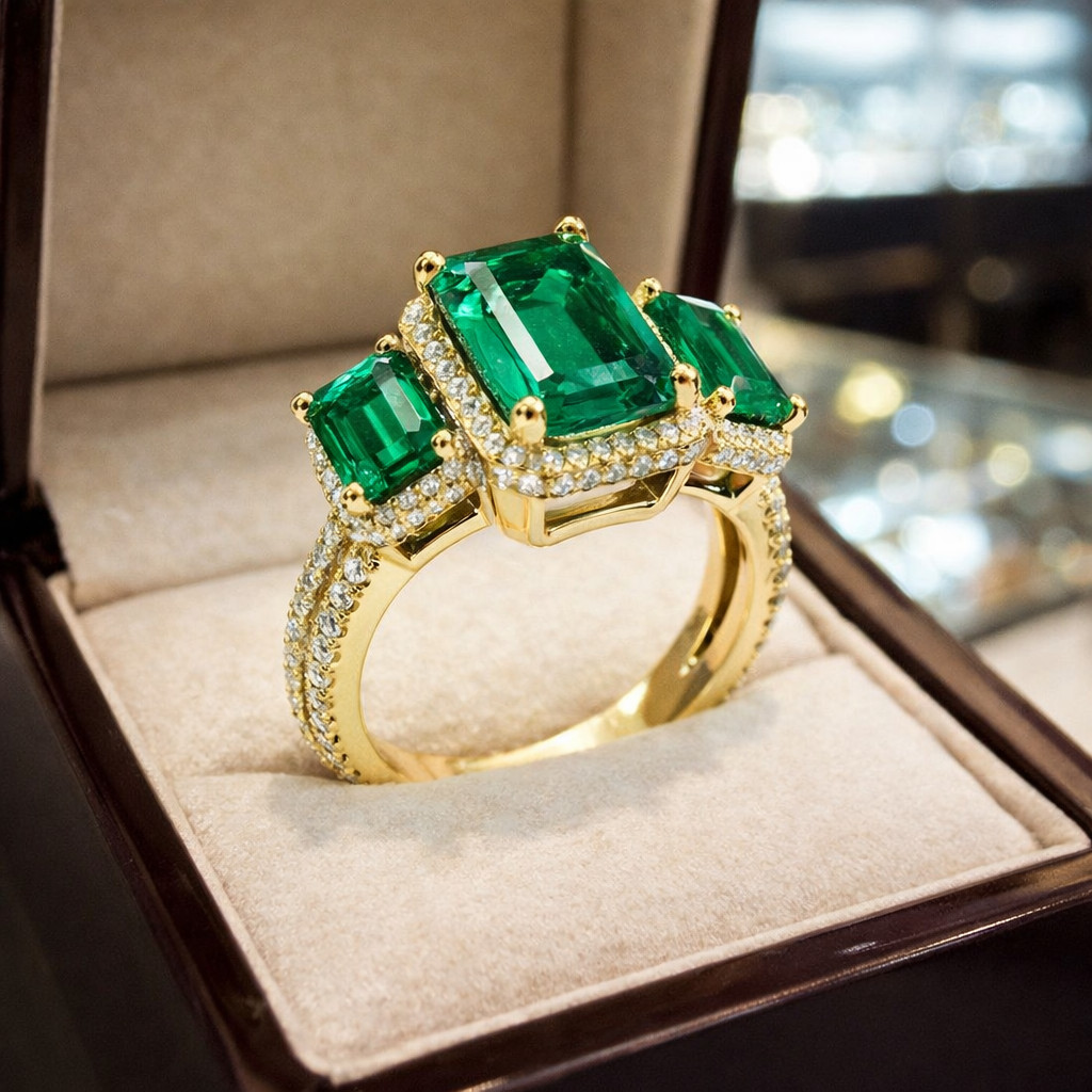 6.50 Ct Emerald Natural Emerald & Diamond Wedding Gift Ring 14K Yellow Gold Sz 7