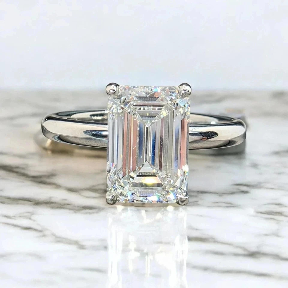 4.20 Ct Emerald Cut White Moissanite Solitaire Wedding Ring 925 Sterling Silver