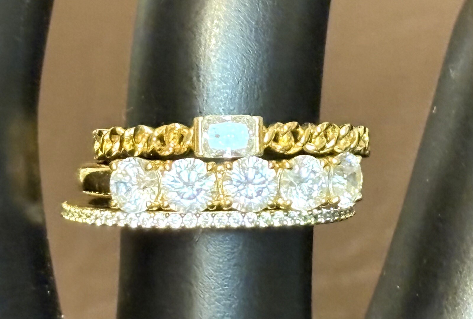 Set Of 3 Cubic Zirconia CZ Gold Plated Stackable Rings Jewelry Size 7.75-8