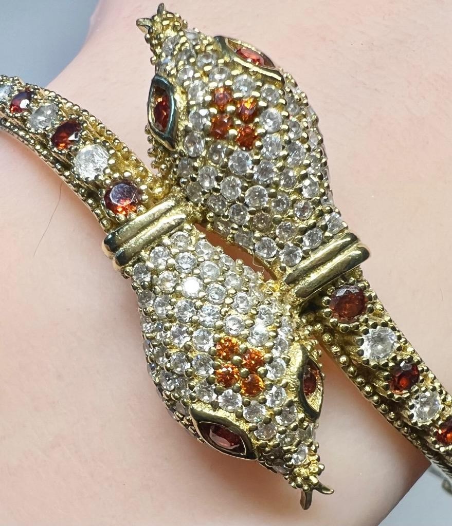REAL Citrine & White Sapphire Snake Bracelet 14K Gold on SOLID 925 Egyptian Rev
