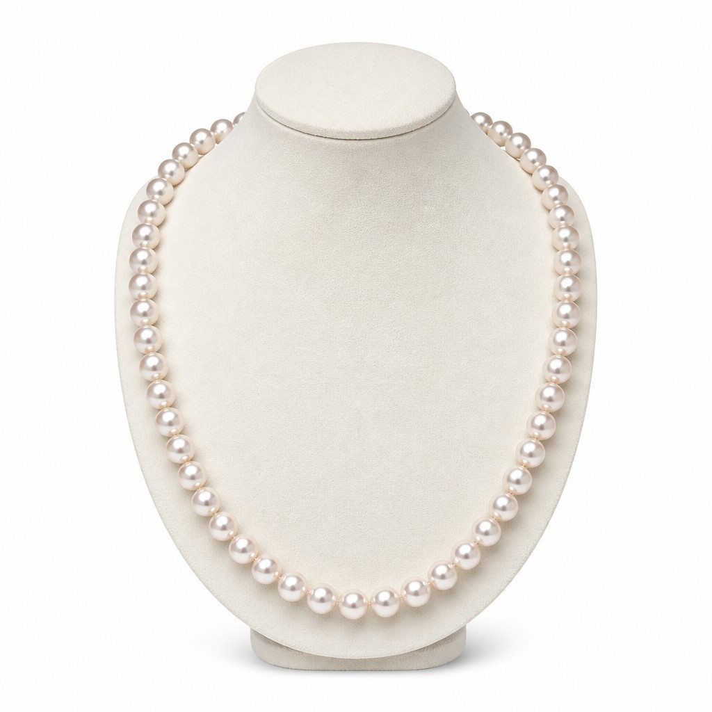 AKOYA PEARL NECKLACE 6.5 7.0MM REAL PEARL WHITE HIGH LUSTER SILVER CLASP JAPAN