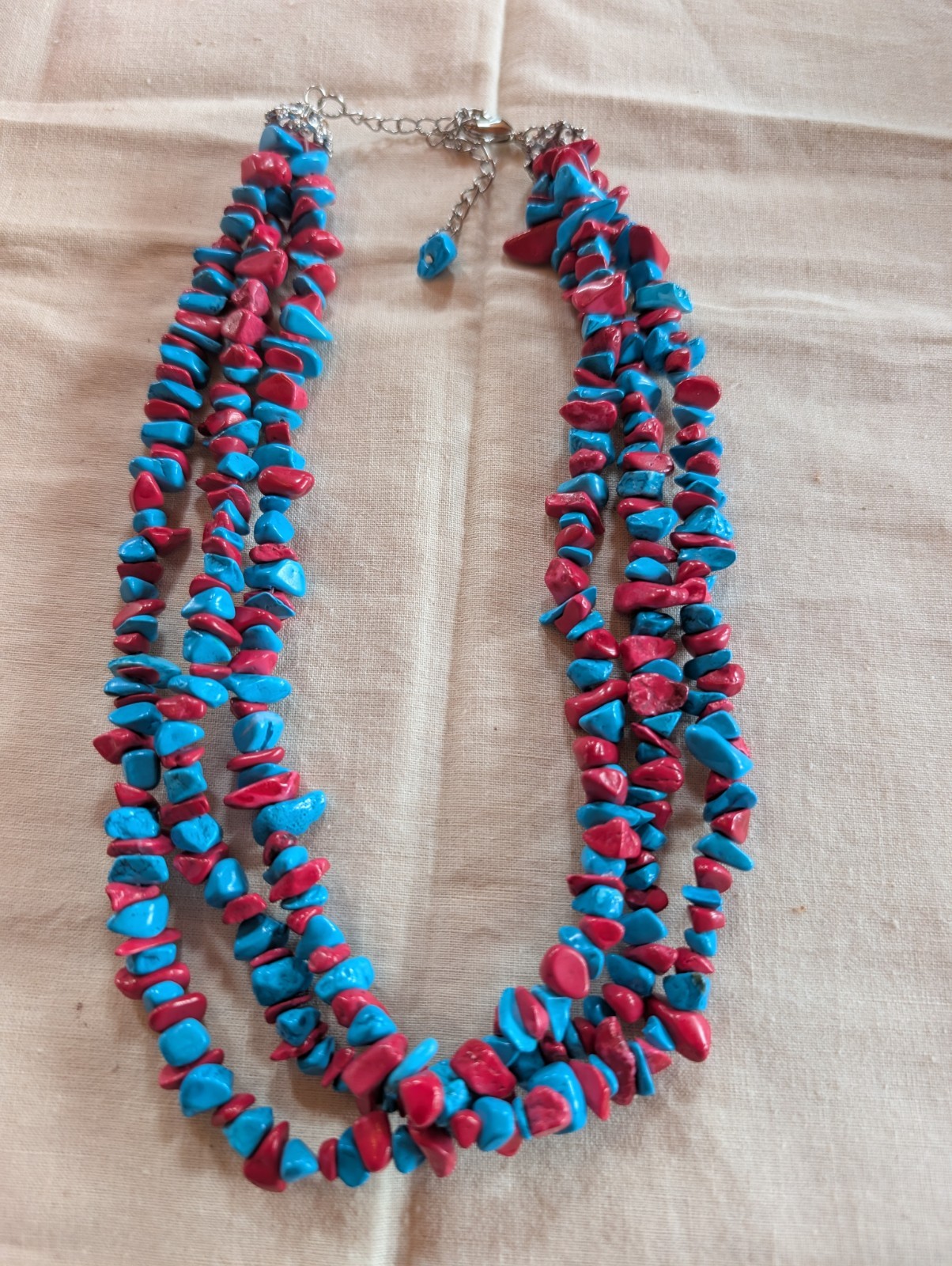 Multi-Stand Tumbled Turquoise And Red Coral Chip Stones