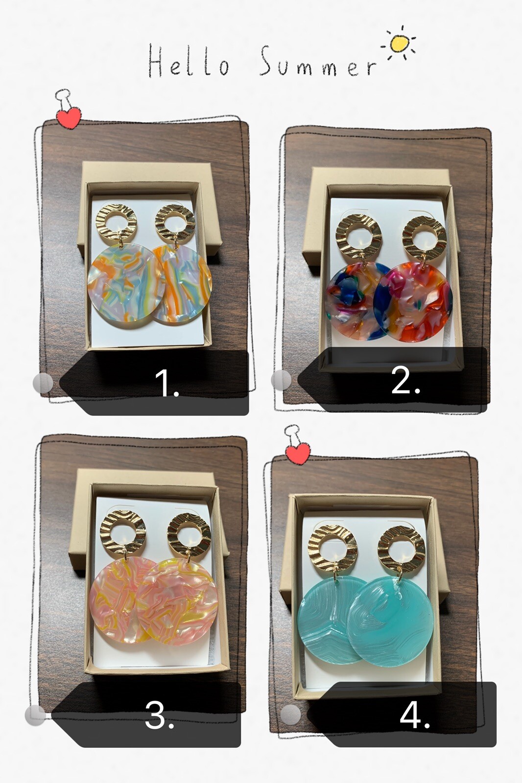 Handmade Multi Choose Shell Resin Earrings With Gold Plated Post