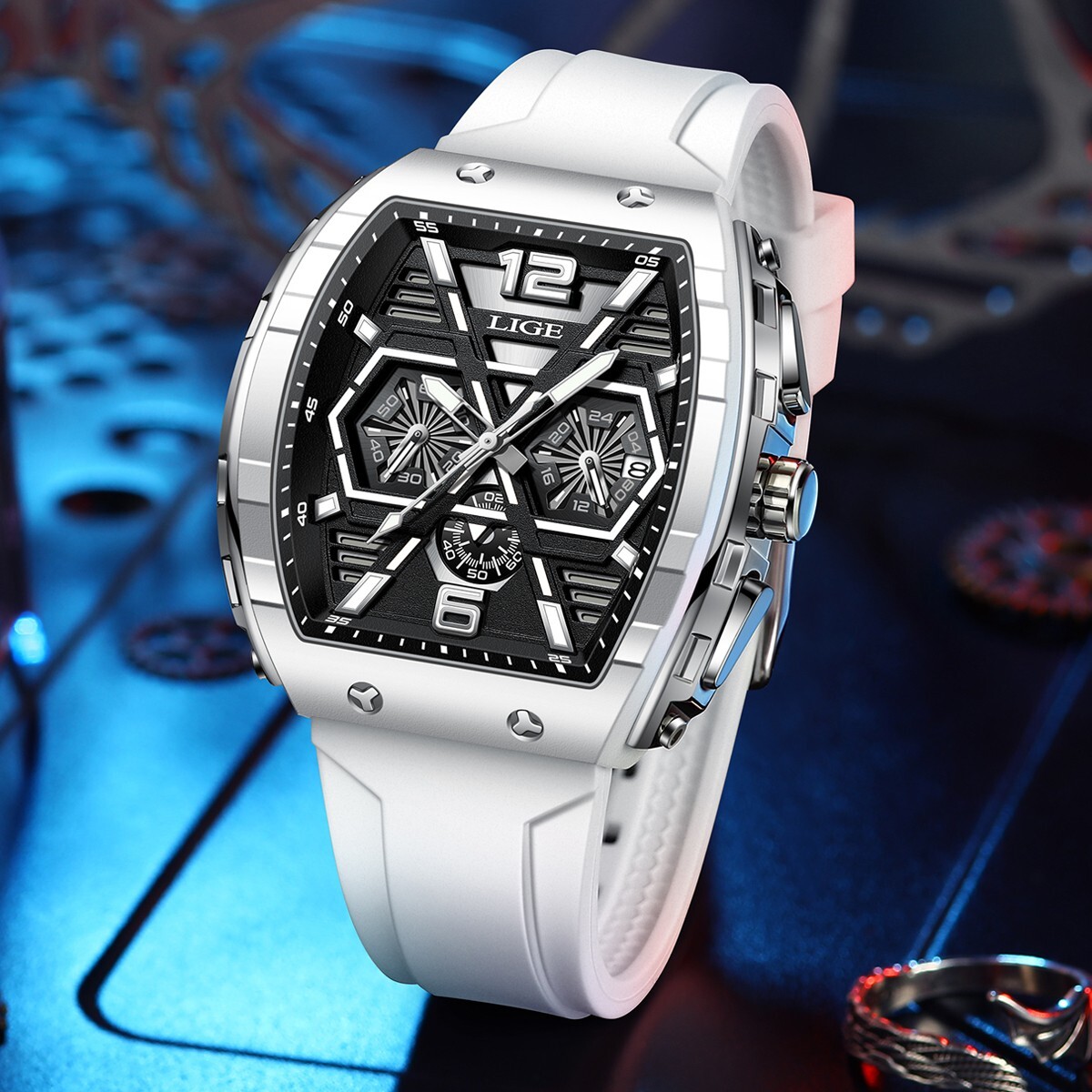 Luxury Men’s Watch Quartz Date Big Square Dial Diver Sport Waterproof Wristwatch