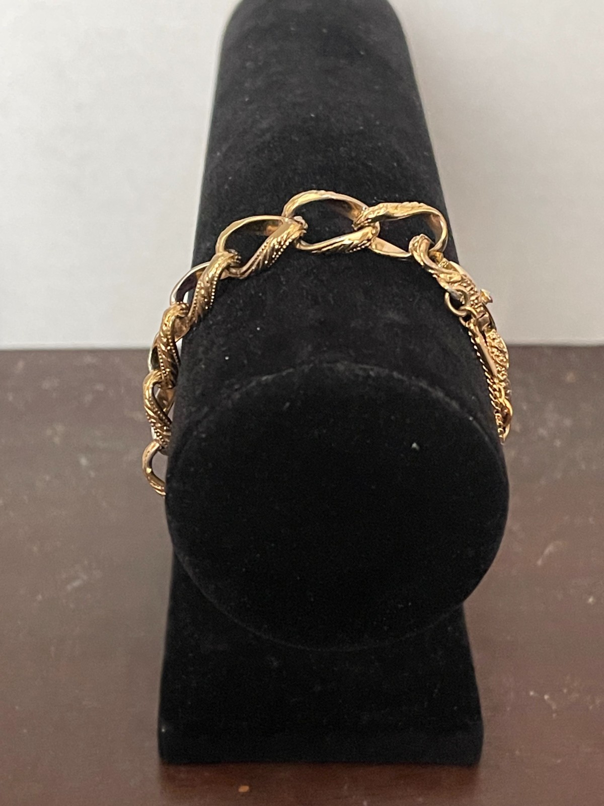 Vintage Monet Bracelet Textured Gold Tone Chain Link Signed & Marked with Safety