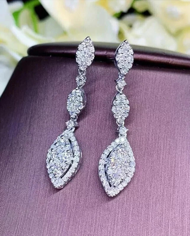 1.60 Ct Round Cut Real Moissanite Drop & Dangle Earrings 14K White Gold Plated