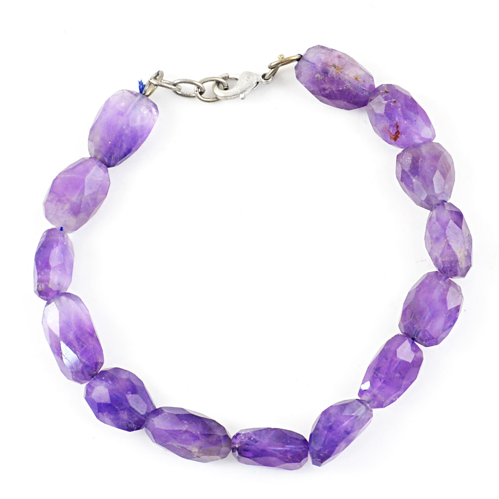 110.00 Cts Natural 8 Inches Long Purple Amethyst Faceted Beads Bracelet (RS)