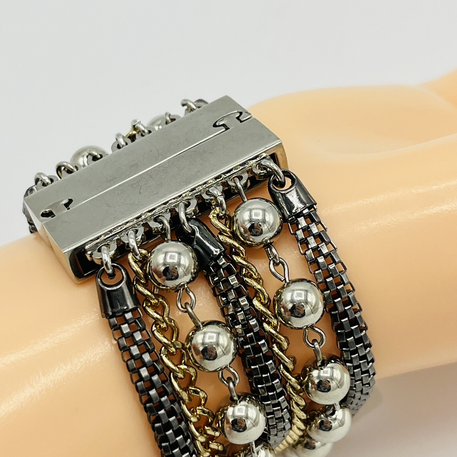 New York And Company Layer Bracelet Chain Black Silver Gold Colors Magnetic