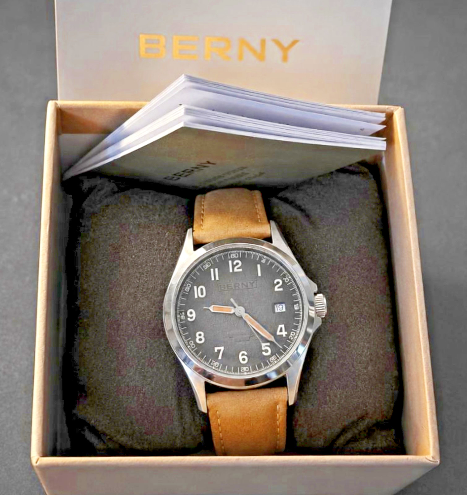 NIB BERNY High Beat 28 J Automatic Crystal Exhibition Back Full Set 🛩️Free Ship