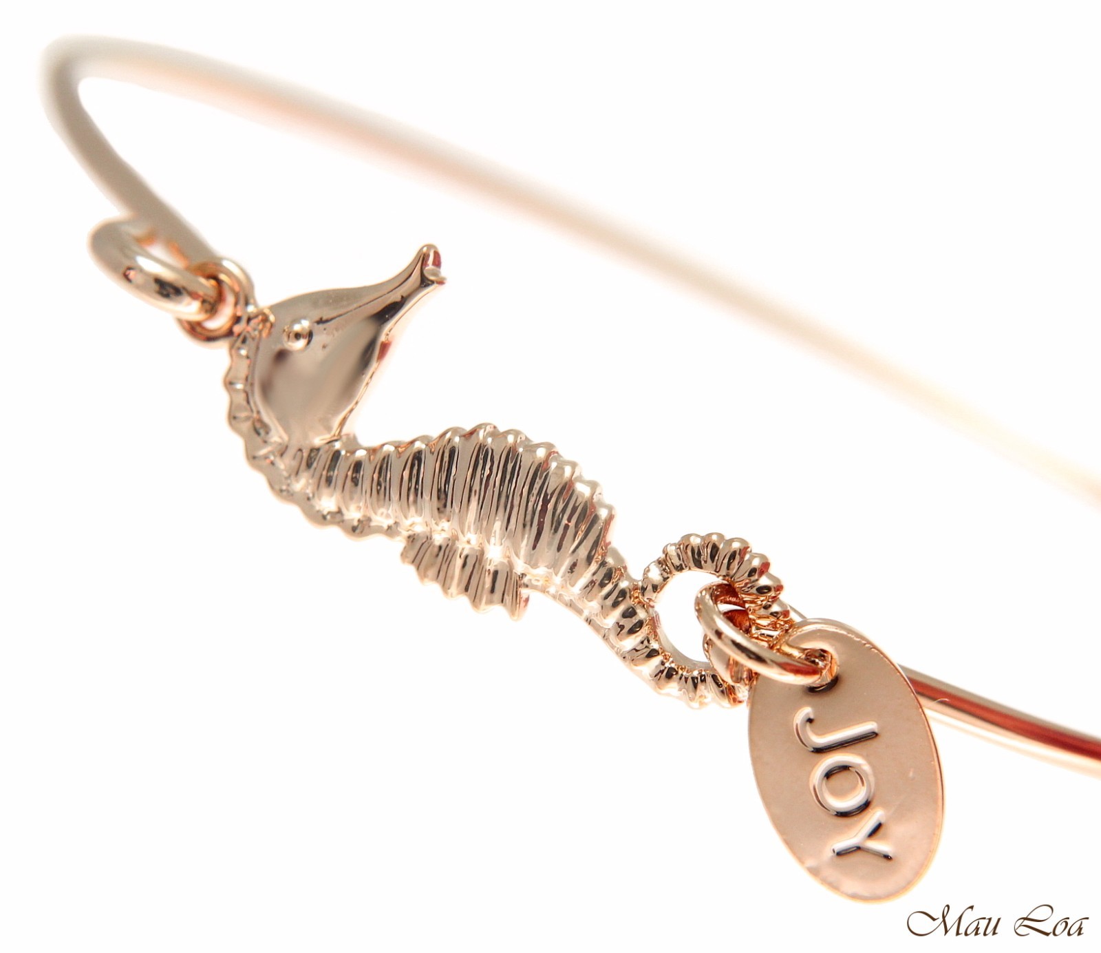 Pink Rose Gold Plated on Brass Hawaiian Seahorse Open Bangle Bracelet
