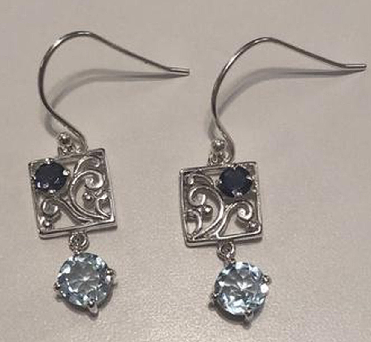 Iolite & Blue Topaz Art Deco Earrings, Sterling Silver, New