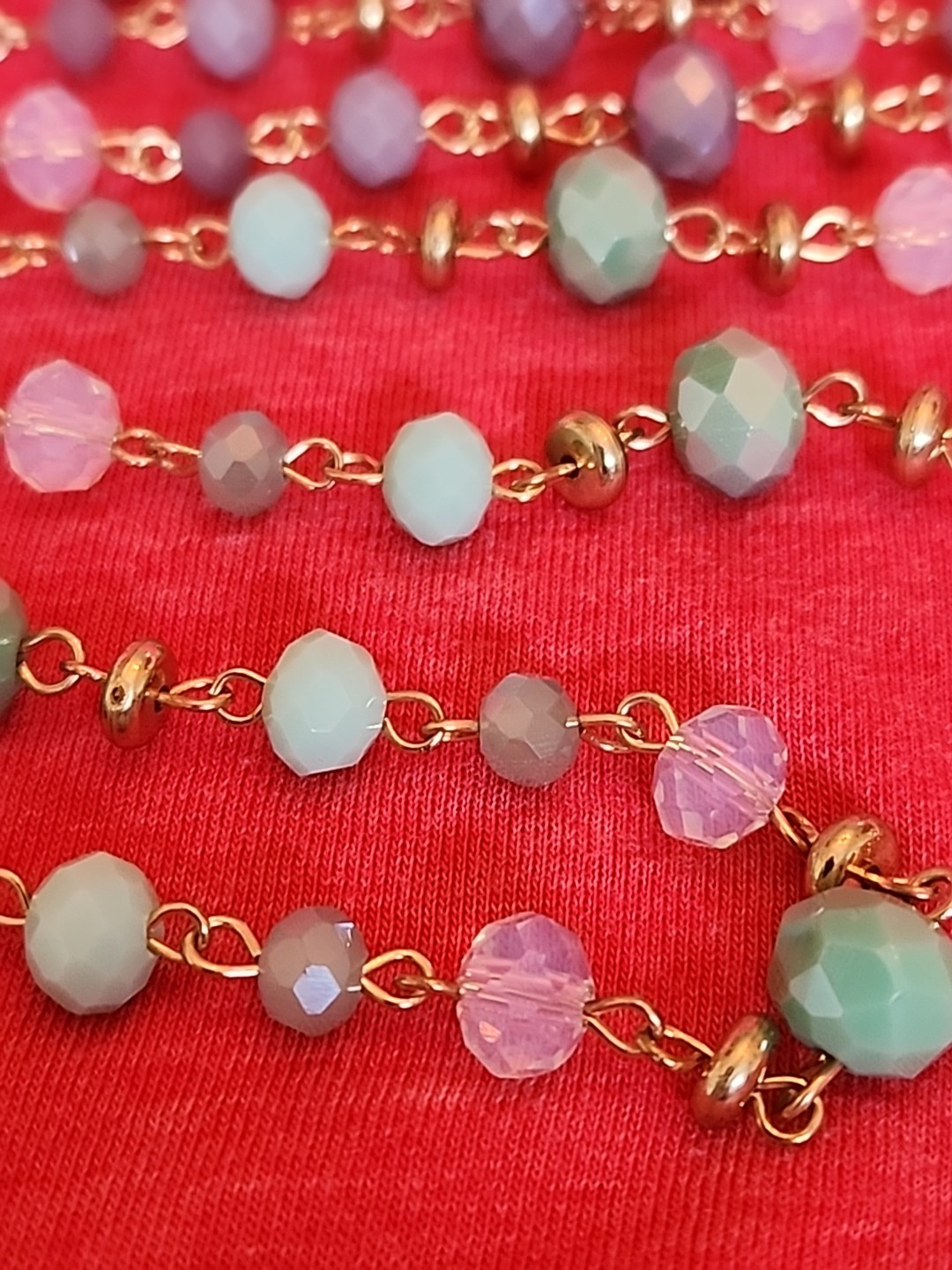 2 Ashley Cooper ~28″ Gold Tone Multi-Color Beaded Necklace w/ 3″ Ext Lavendar