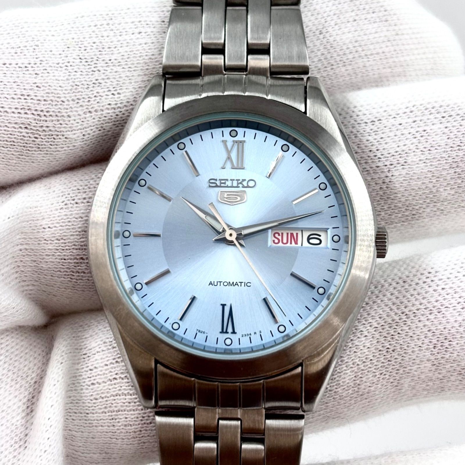 SEIKO 5 Automatic AT Ice Blue Dial Roman Index Manufactured in 2012 Working