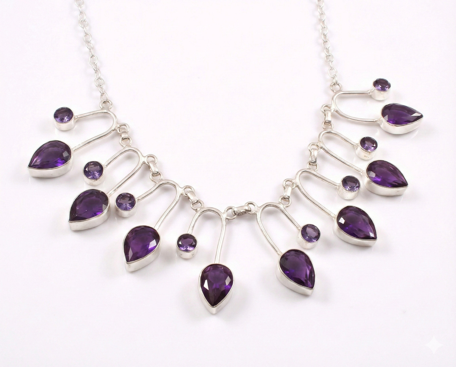 925 Sterling Silver Purple Amethyst Gemstone Handmade Jewelry Necklace S-18″