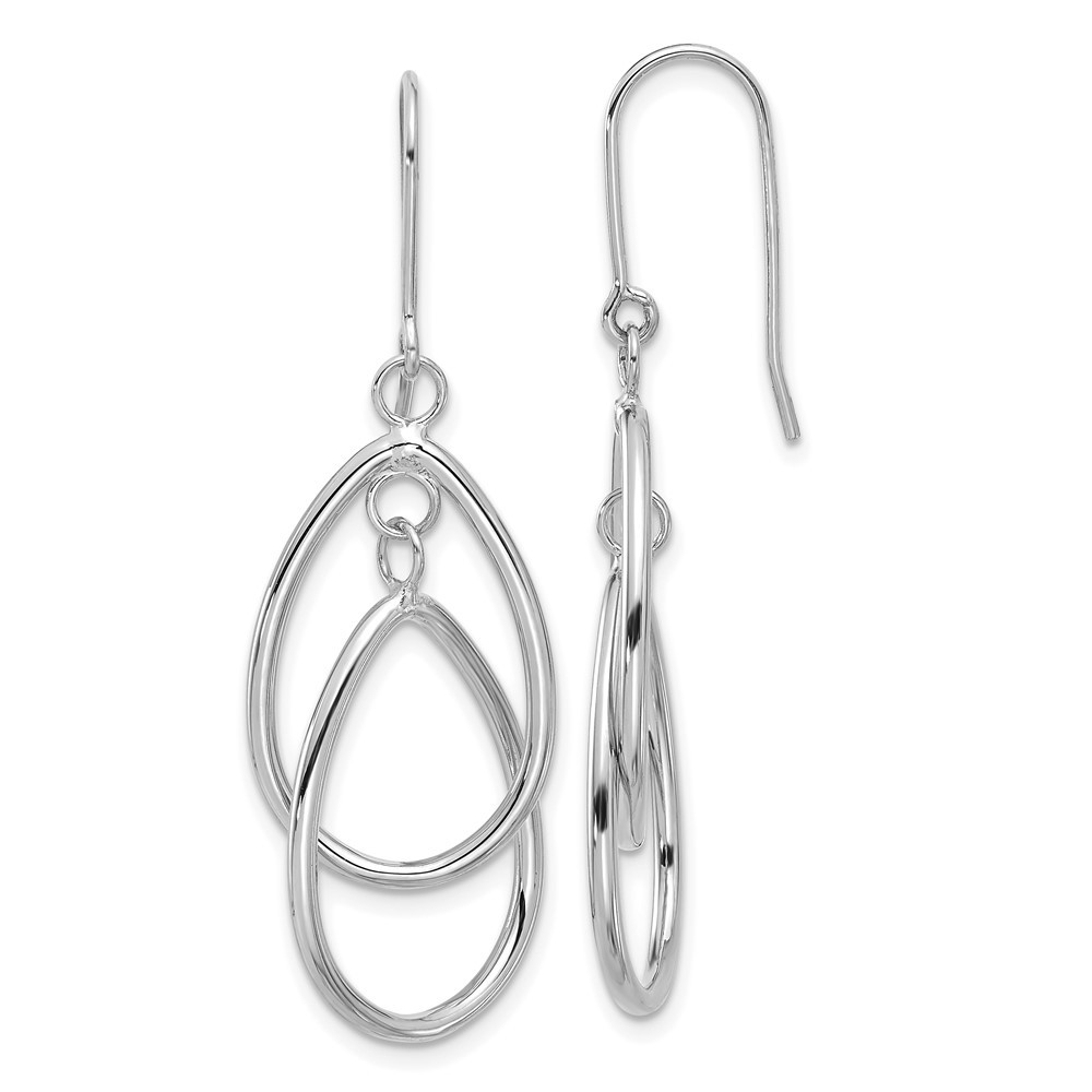 Real 14K White Gold Double Teardrop Dangle Wire Earrings; Women & Men