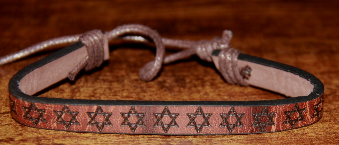 Brown Leather Star of David Adjustable Slide Knot Closure Bracelet LB2