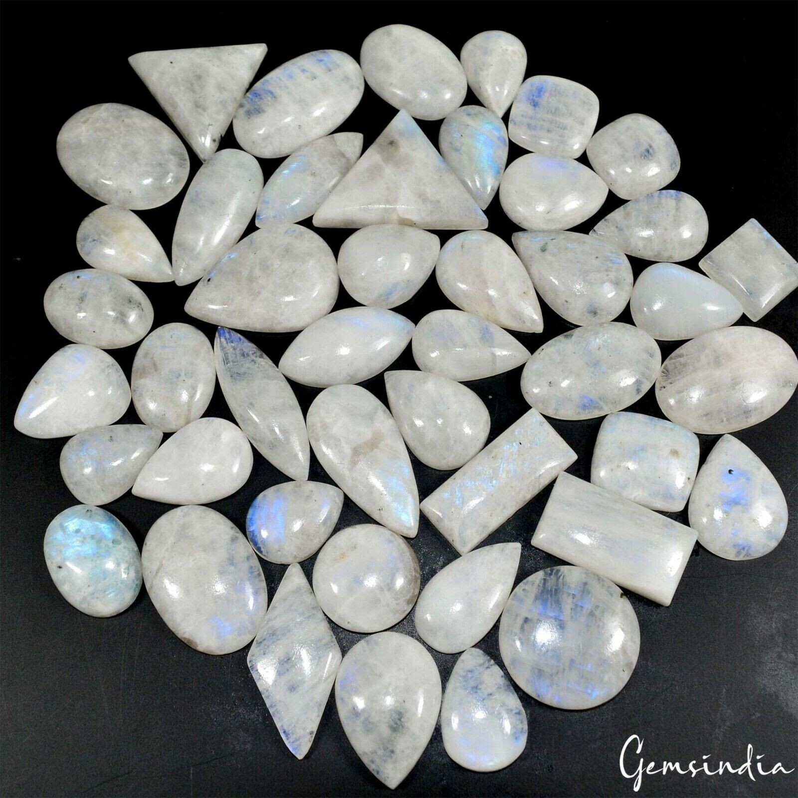 1000 Ct/45 Pcs Natural Untreated Blue Shine Moonstone Mix Cab Wholesale Gems Lot