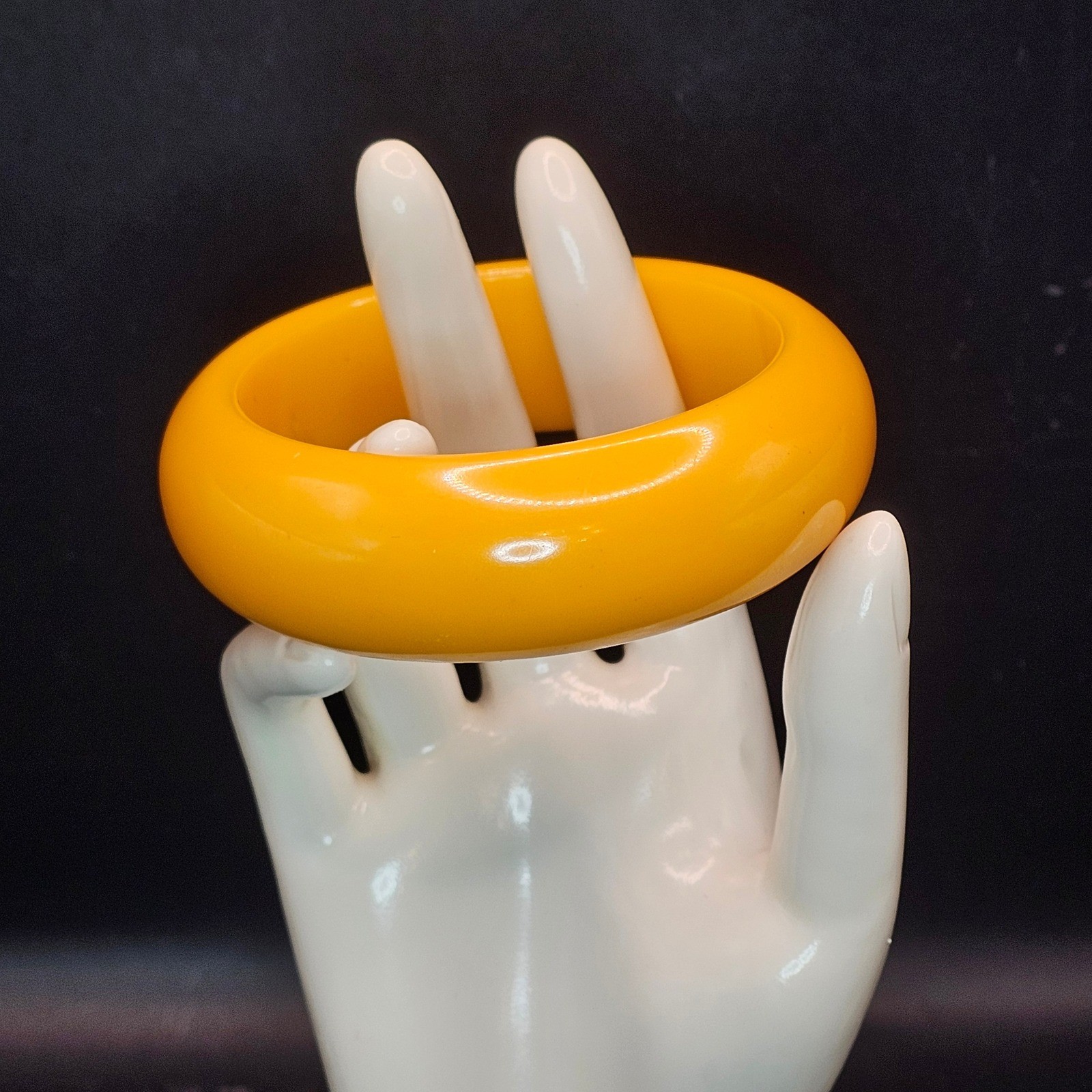 Vintage Egg Yolk Yellow Bakelite Bangle Bracelet Tested Chunky Dome 1″ Wide