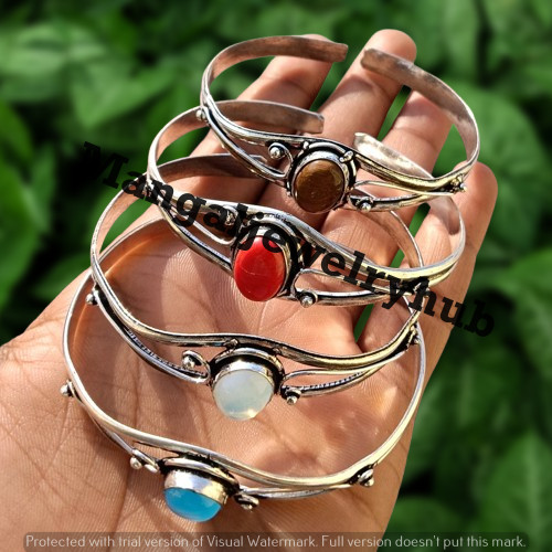 Wholesale! 25PC Lot Garnet & Mix Gemstone Cuff Bangles 925 Silver Plated Jewelry