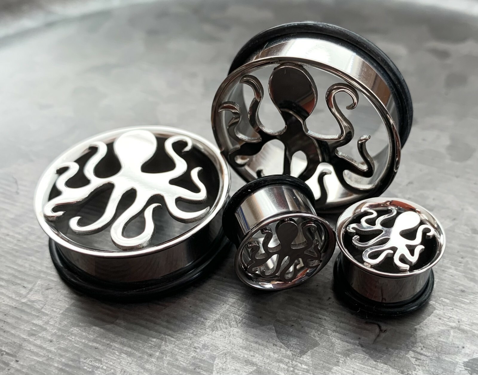PAIR Octopus Surgical Steel Single Flare Tunnels Plugs Earlets Gauges 8mm-30mm