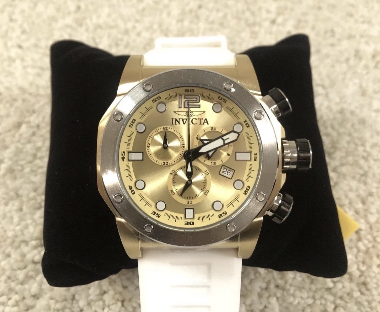 🔥Invicta Sea Hunter 52mm Gold Chronograph Dial White Silicone Strap Men’s 48976