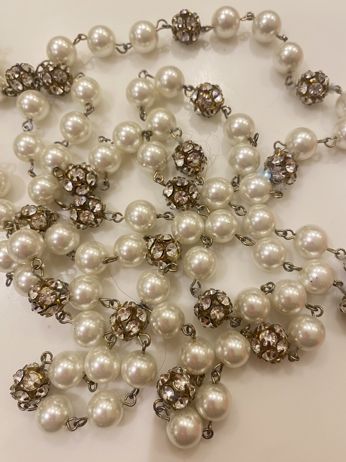 Vintage Sautoir Pearl Beads Necklace Crystal Beads Gripoix 70cm Drop Super Long