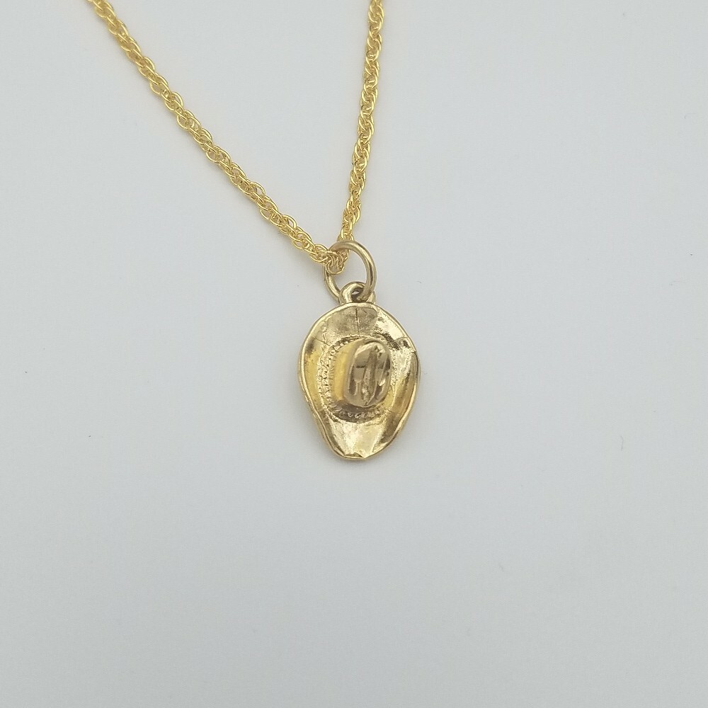 14KT GOLD EP COWBOY HAT CHARM & 16,18,20,24,OR 30″ 14kt GOLD EP ROPE CHAIN-2234