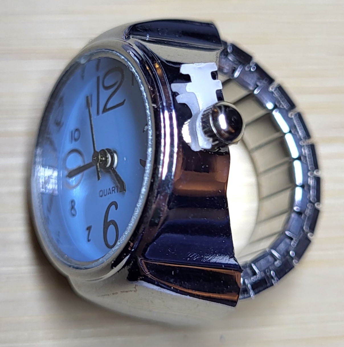 Blue Face Stretch Watch Ring Starting Size 6.25 To Over Size 10 New WORKS