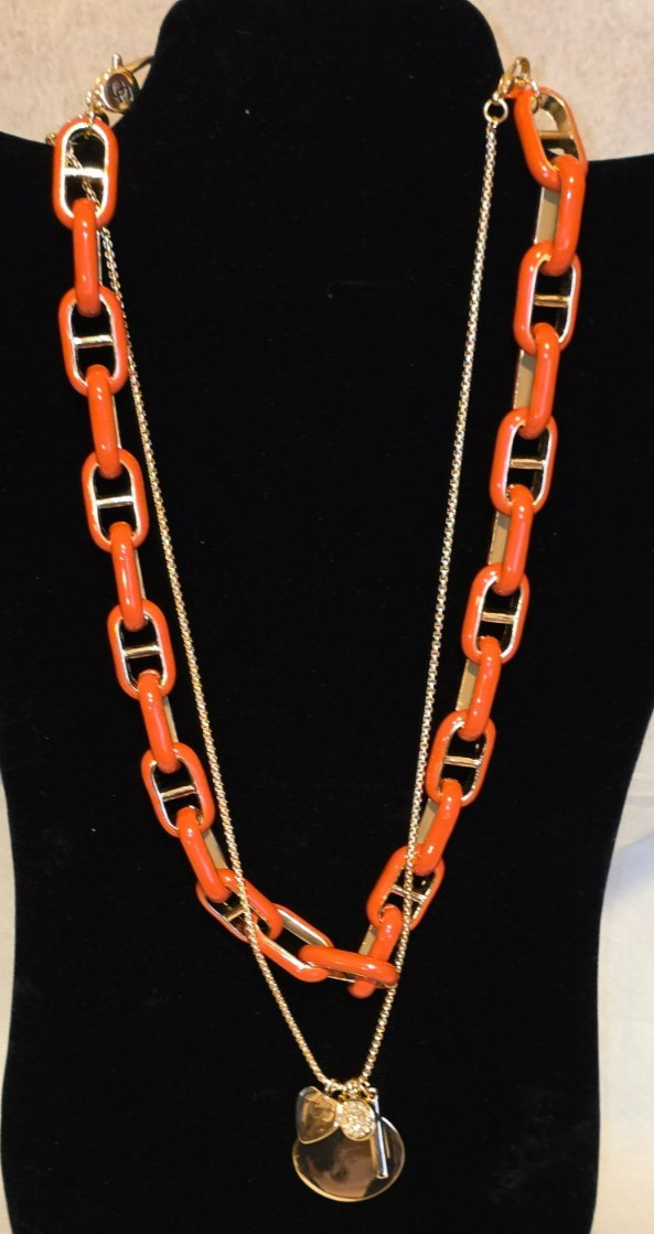 CHICOS ORANGE GOLD TWO IN ONE NECKLACE