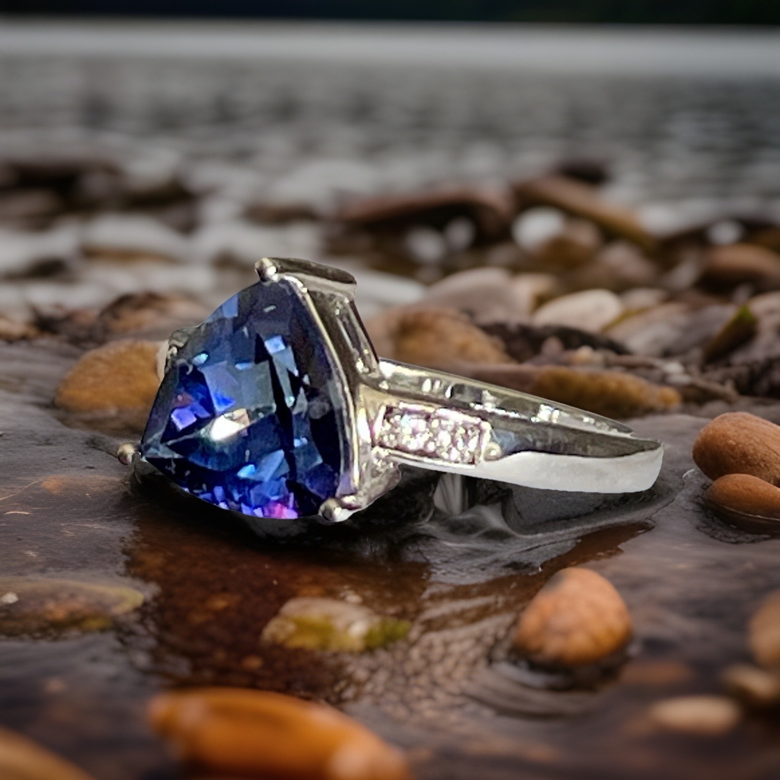 Royal Blue Topaz Trillion Cut Ring 4.07ct Sterling Silver Sz 8 LE 1/153