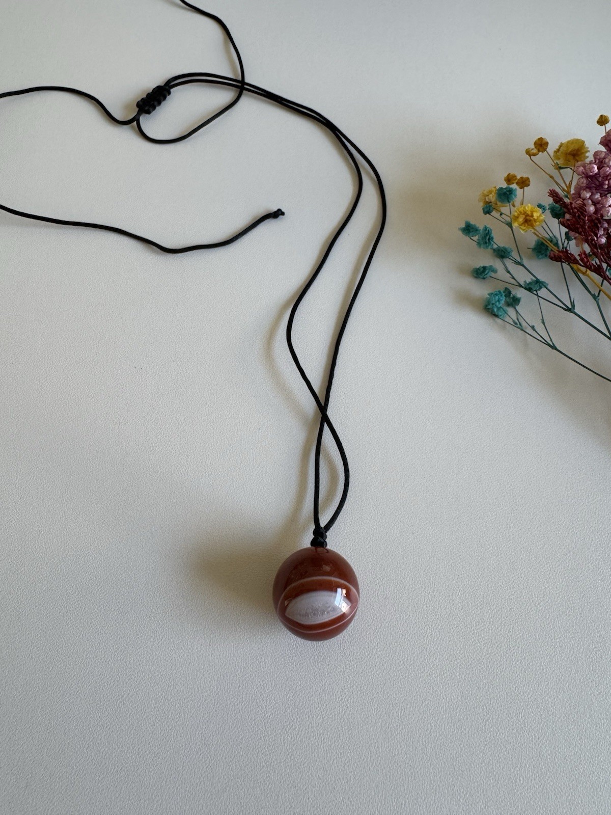 Natural Red Agate Ball Necklace