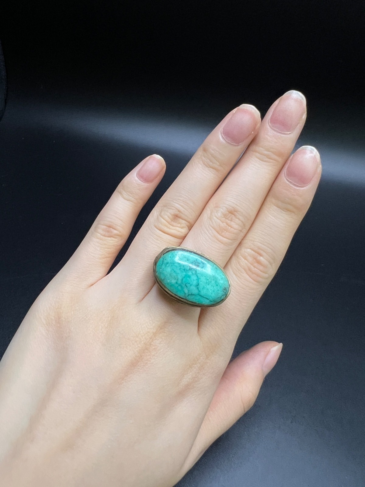 Rare antique Afghan Turquoise Stone Statement Ring US Size 7.25 | Handcrafted