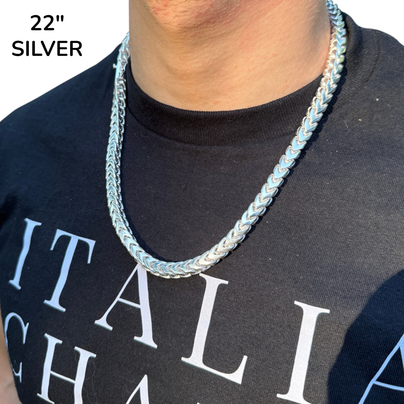 8mm Box Franco Chain Necklace – Solid 925 Sterling Silver Or Oxidized Rhodium