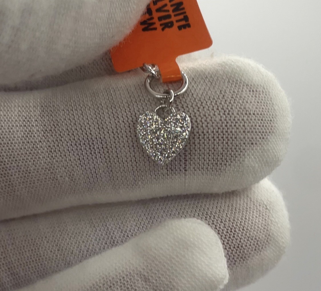 0.50ctw Moissanite Heart Charm Bracelet 925 Sterling Silver 6.5–8.5in Adjustable