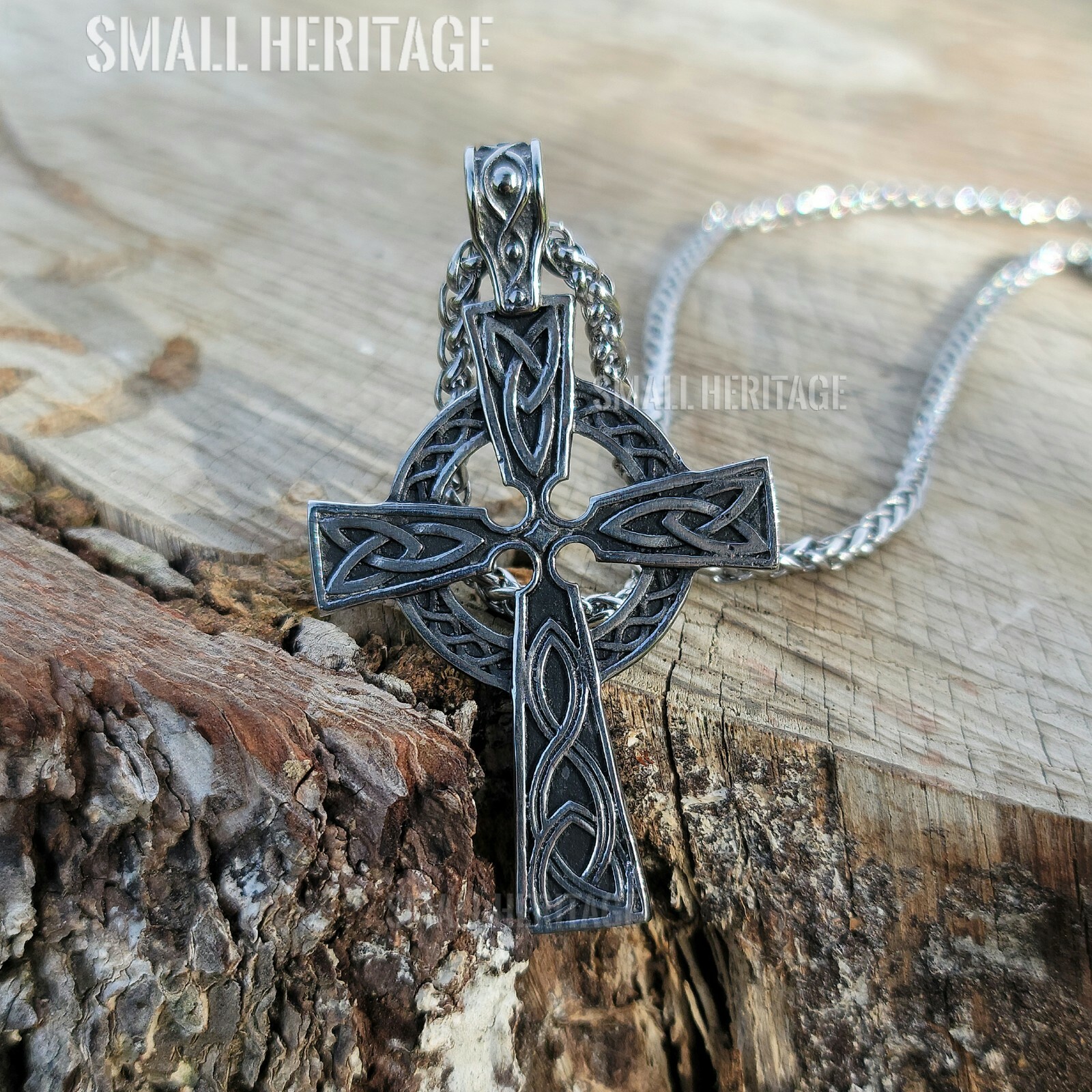Stainless Steel Irish Celtic Cross Necklace Norse Viking Knot Large Pendant Men