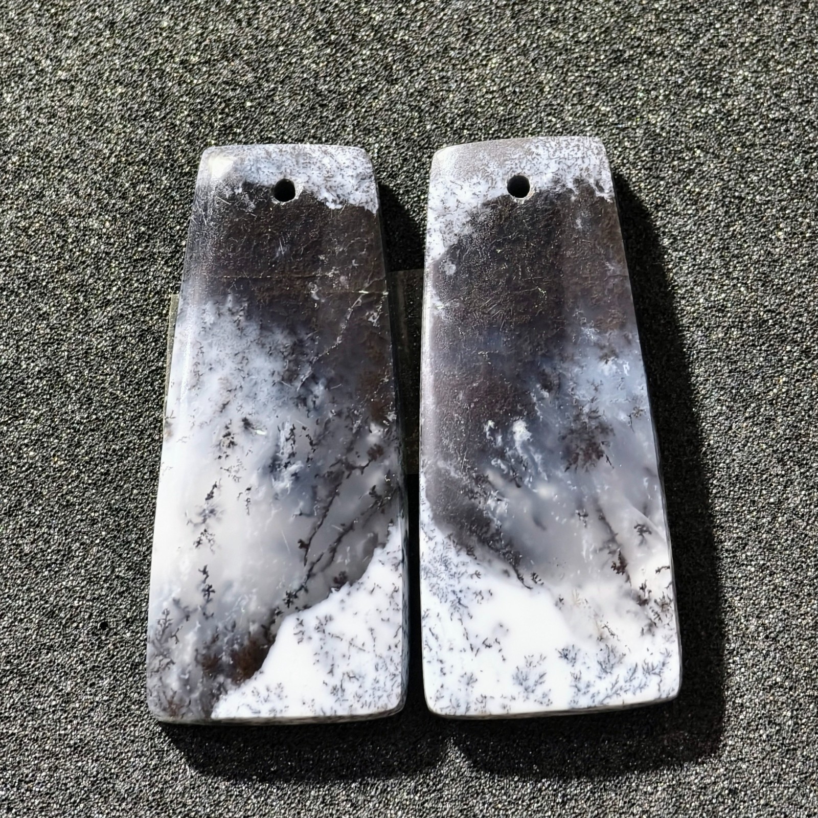 47 Cts Natural Dendrite Agate Drilled Match Pair Cabochon Gemstone 33 X 14.7 MM