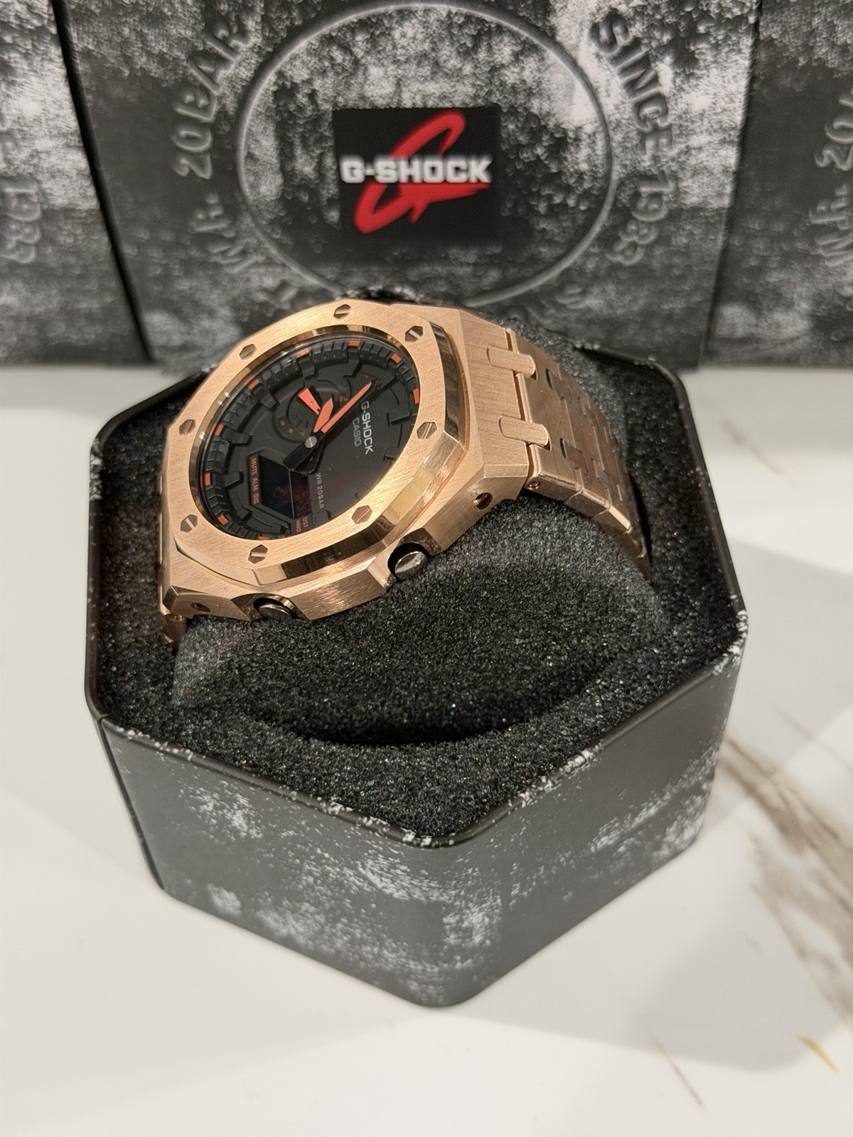 Casio GA-2100 G-Shock Watch – Sandblasted Gold Rose Case Mod – Gold Rose Dial