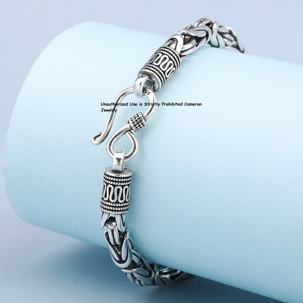 Pure S925 Sterling Silver Chain 4mm/5mm/6mm/7mm Byzantine Link Bracelet 6-9inch