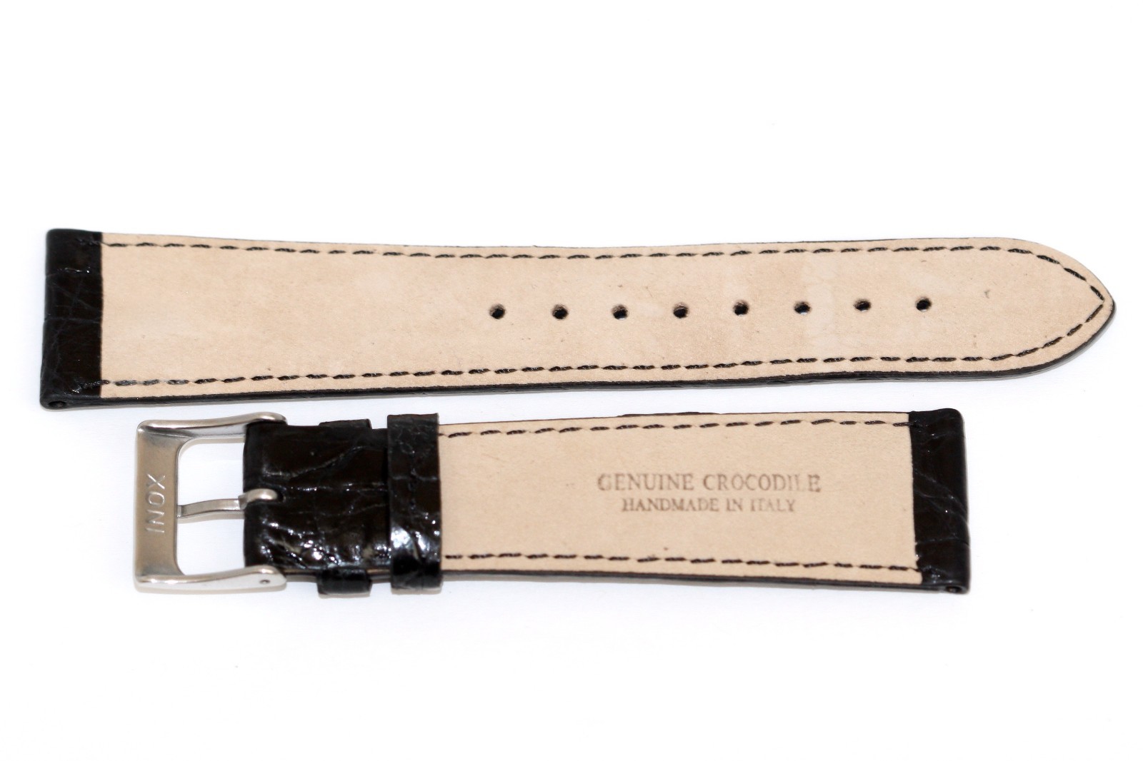 Genuine Crocodile Black Stitched Watch Band Strap Handmade In Italy