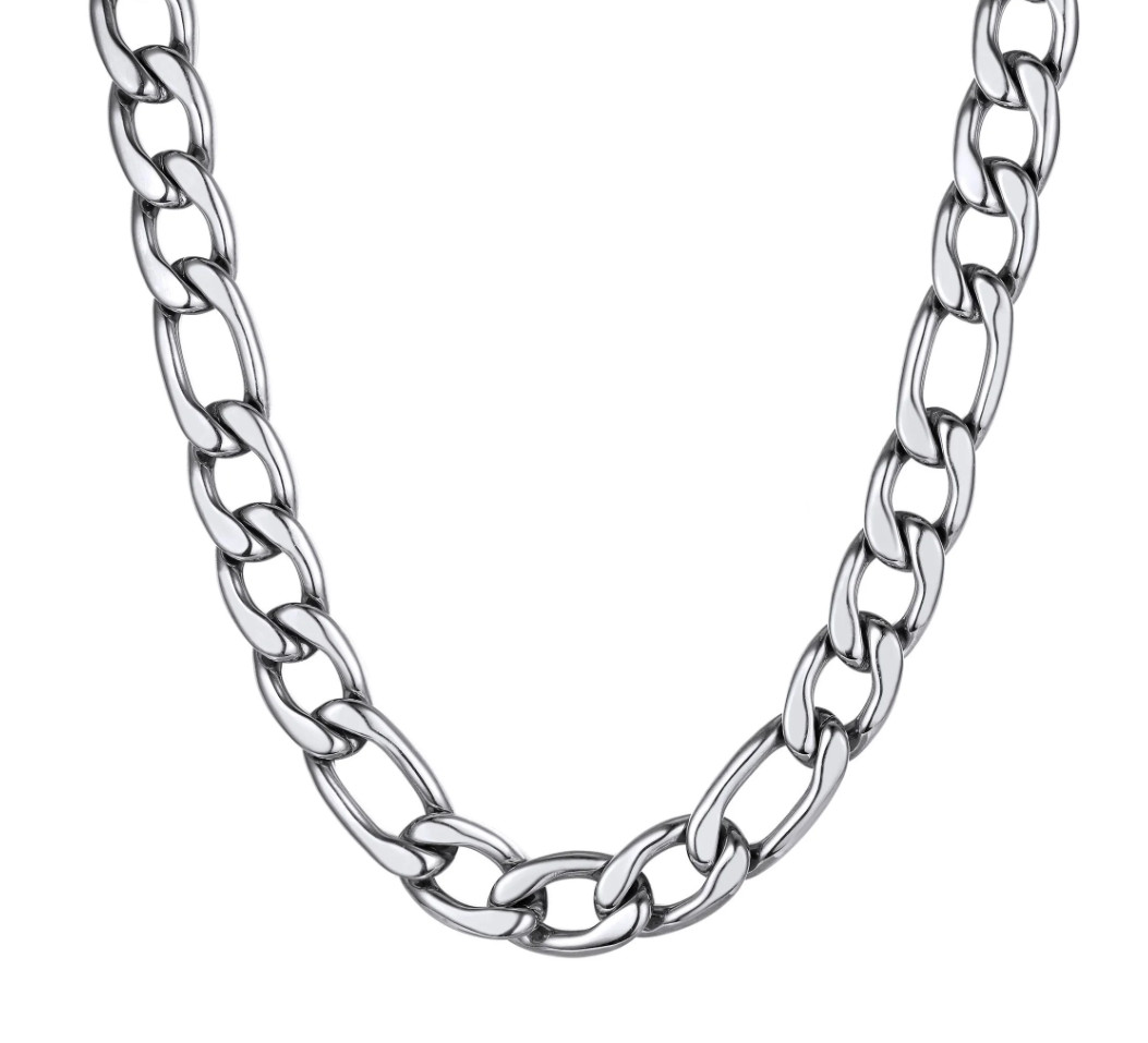 Stainless Steel Figaro Chain Necklace 11mm Lobster Claw Clasp / 16