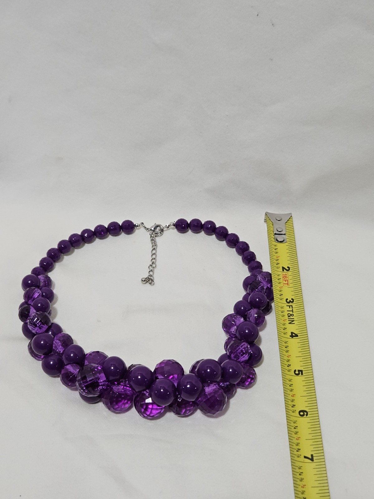 Purple Bauble Necklace Checkerboard Clear Facet and Opaque Smooth Beads 18-20″