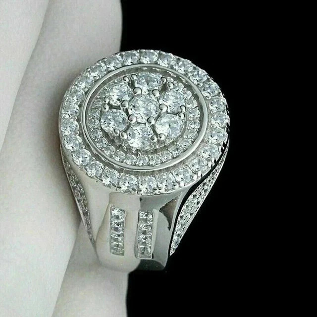 2Ct Round Lab Created Diamond Men’s Cluster Wedding Ring 14K White Gold Plated