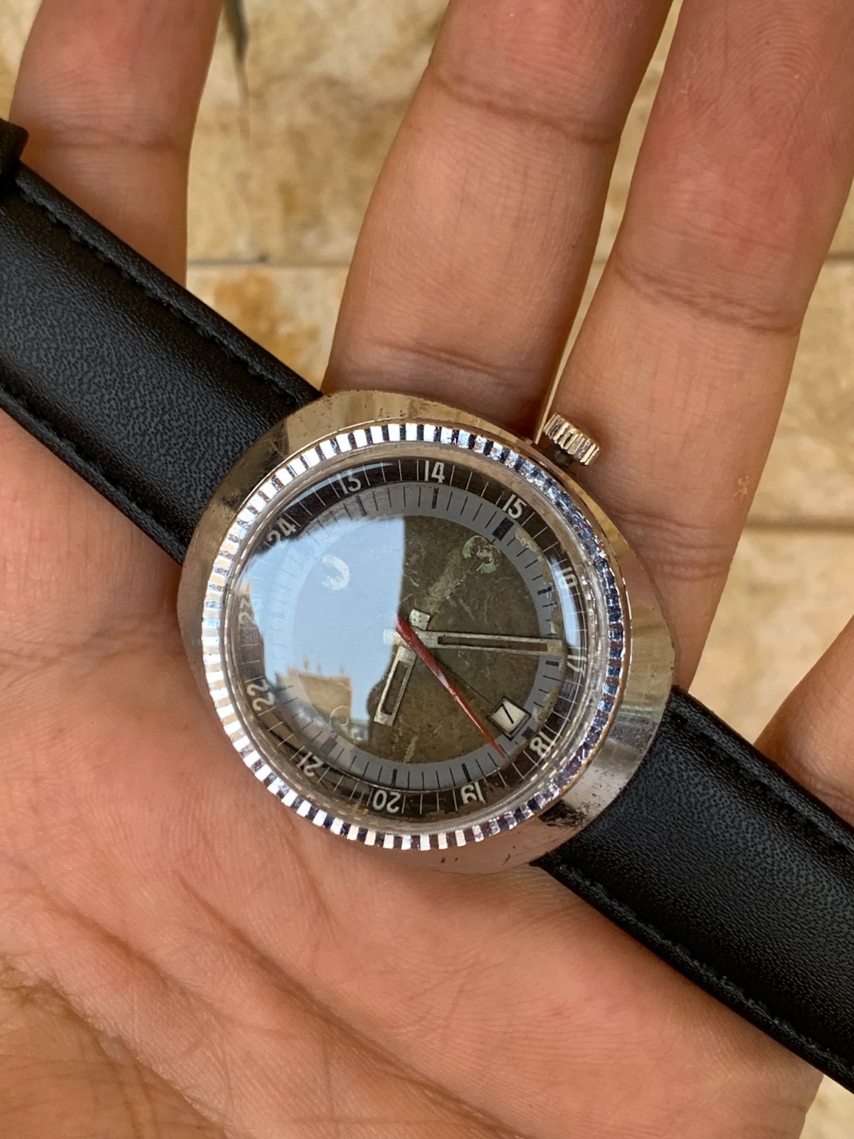 Vintage 1970s YEMA Sous-Marine Diver Watch 37mm Cushion Case Manual Wind Rare