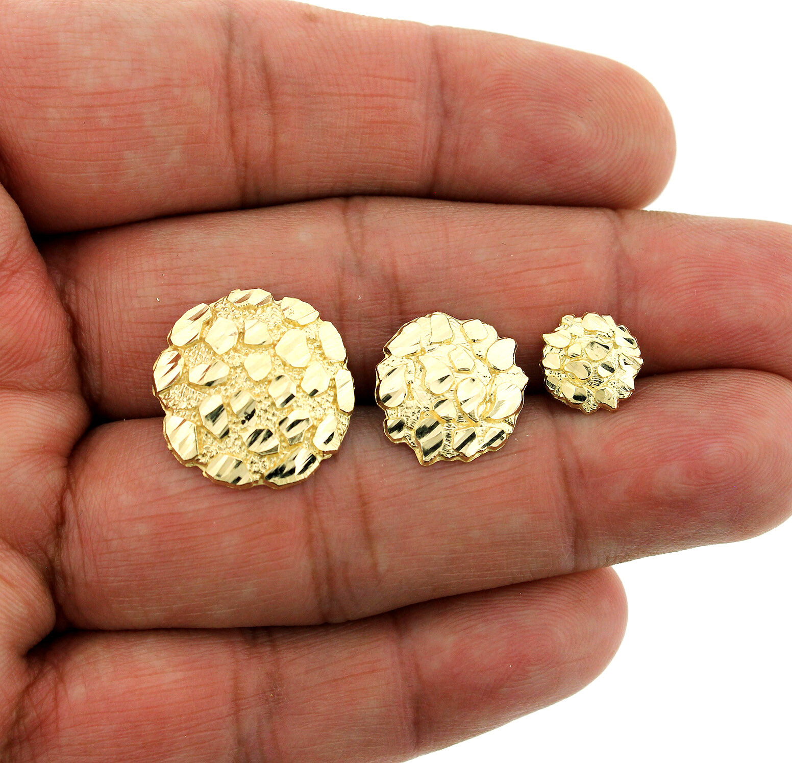 Men’s Women’s Kid’s 10K Solid Yellow Gold Diamond Cut Round Nugget Stud Earrings